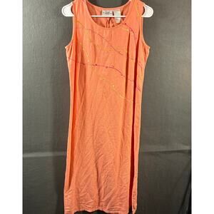 vtg women linen blend maxi dress 8 pink embroidered beach coastal vacation boho